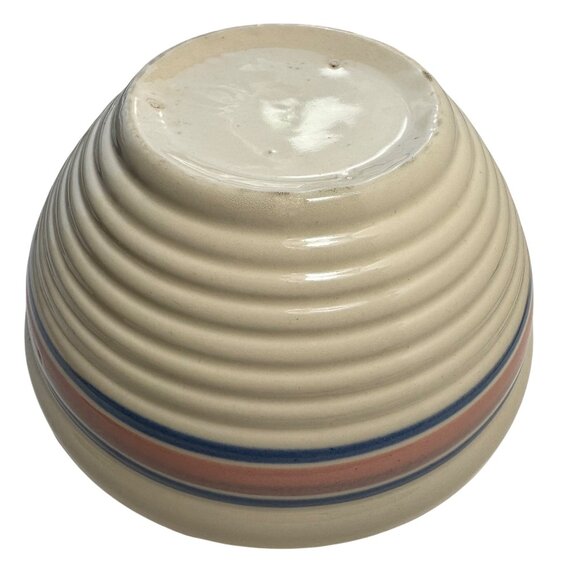 McCoy Ovenware Mixing Bowl Pink Blue Bands Striped Beehive Pottery USA 8" Vtg - Picture 16 of 16